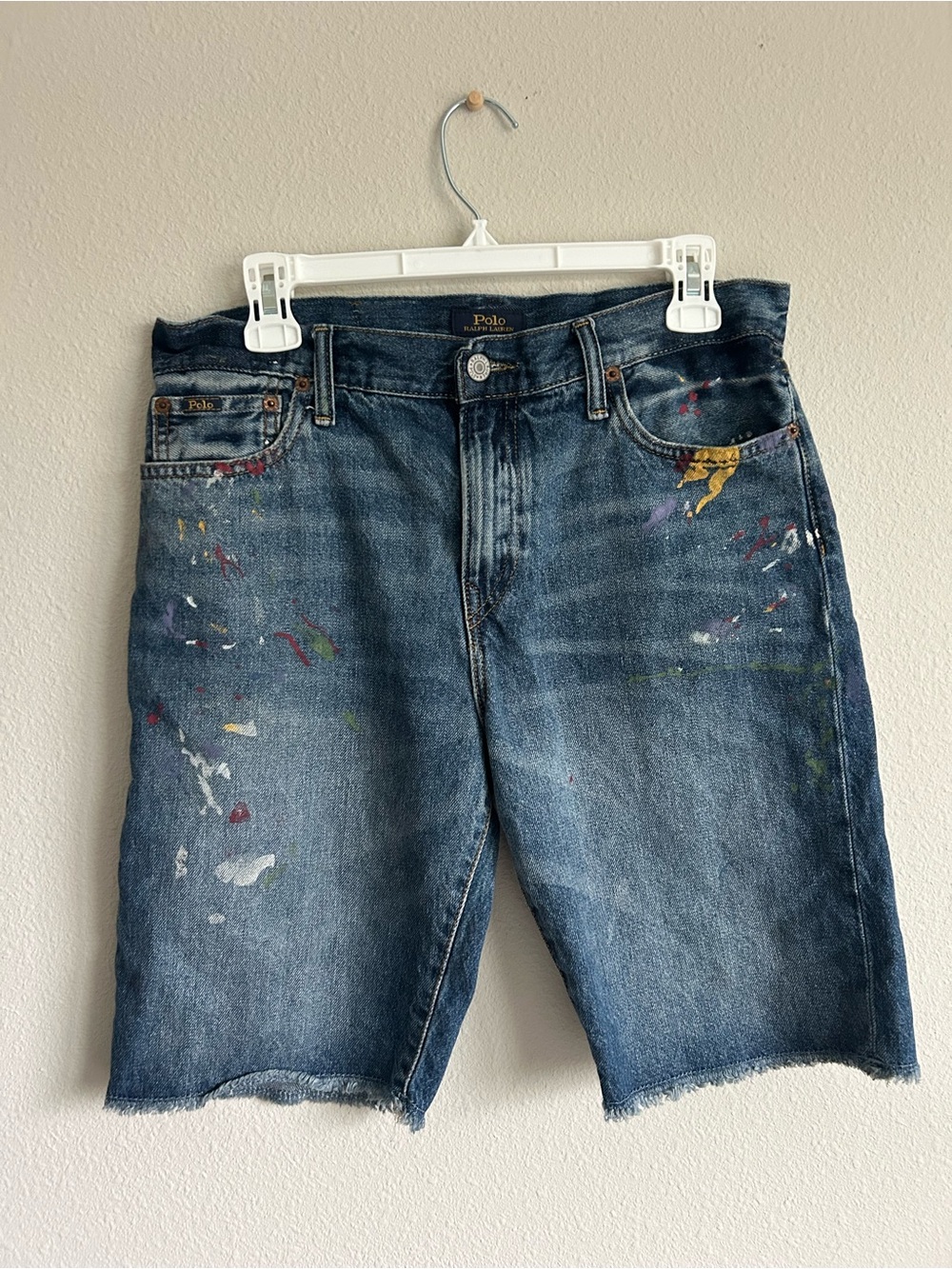Polo by Ralph Lauren Blue Denim Paint Splatter Jean Shorts - Big Kids